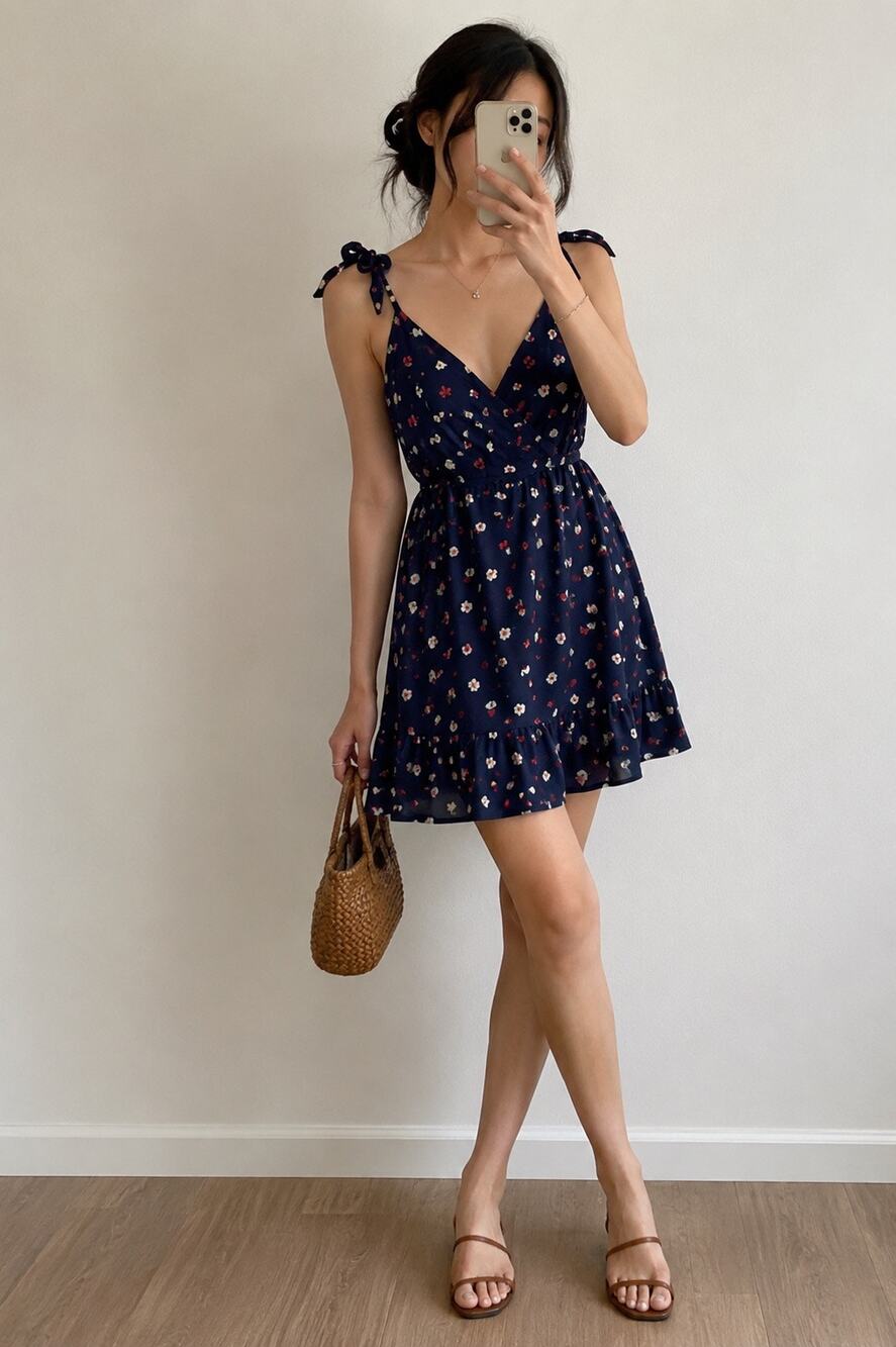 Madewell Confetti Floral Ruffle Strap Mini Dress Navy Blue 2 Cottagecore Garden